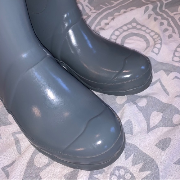 Tall Grey Glossy Hunter Boots - Picture 2 of 9